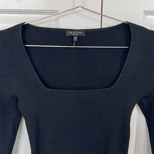 Rag and Bone Black stretchy sweater scoop square open neck. Long sleeve, black.